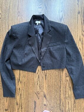 Ronny Kobo Collection Black Cropped Beaded Blazer